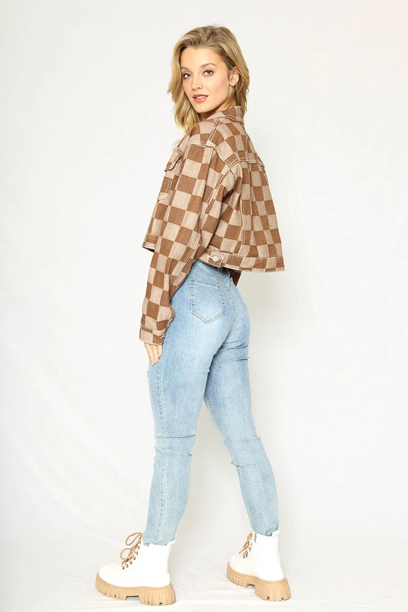 Checkered Denim Jacket sold by Miss Sparkling product image thumbnail 3