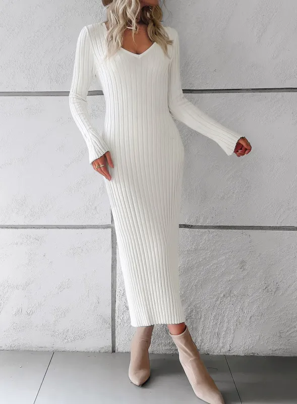 Ribbed long sleeve midi dress sold by Miss Sparkling