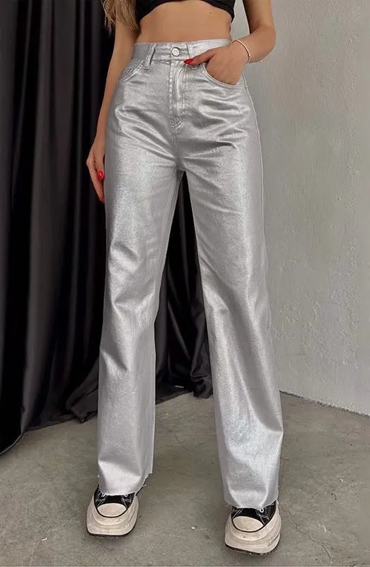 Metallic flare leg pants sold by Miss Sparkling