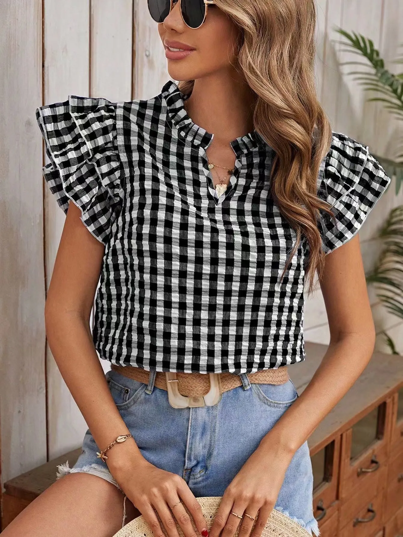 Gingham blouse sold by Miss Sparkling product image thumbnail 2
