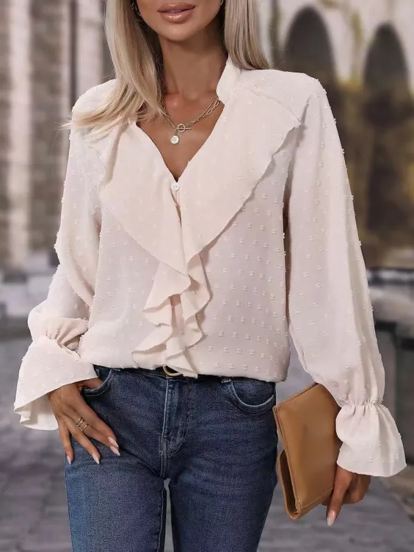 Swiss dot ruffle front blouse made by Miss Sparkling