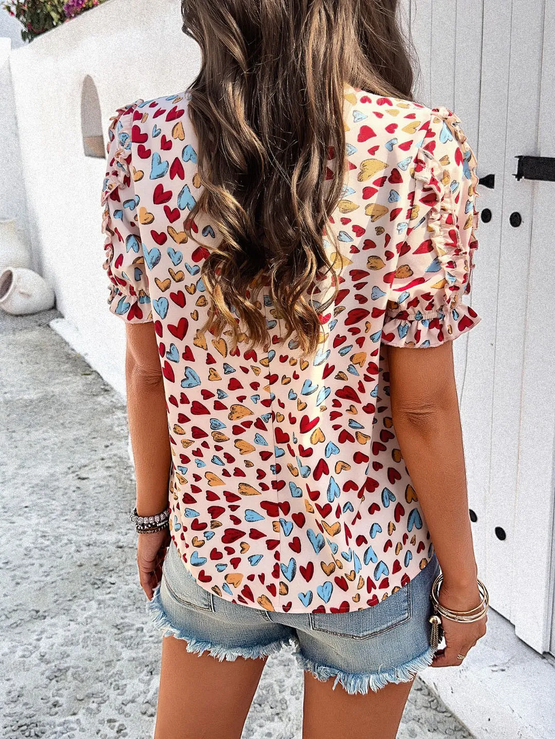 Heart print ruffled sleeve top sold by Miss Sparkling product image thumbnail 2