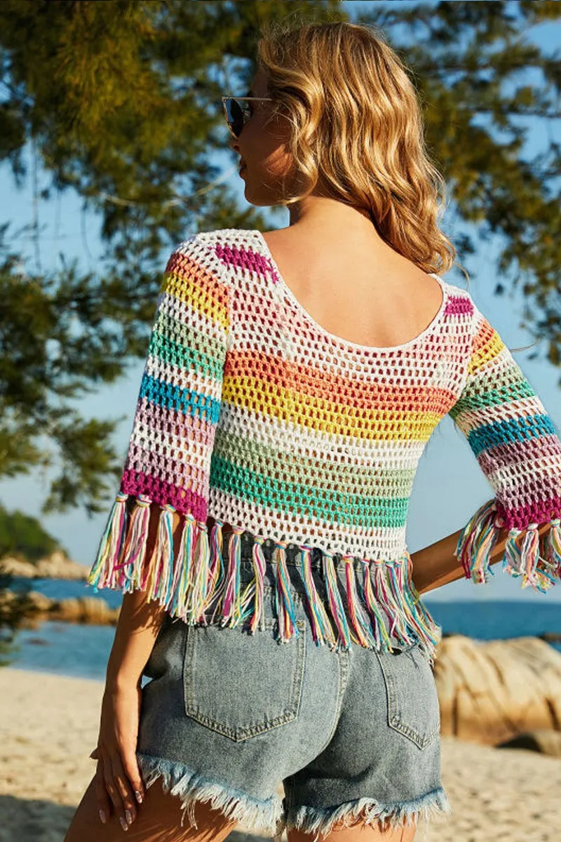 Striped Tassel Cover-Up Top sold by Miss Sparkling product image thumbnail 2