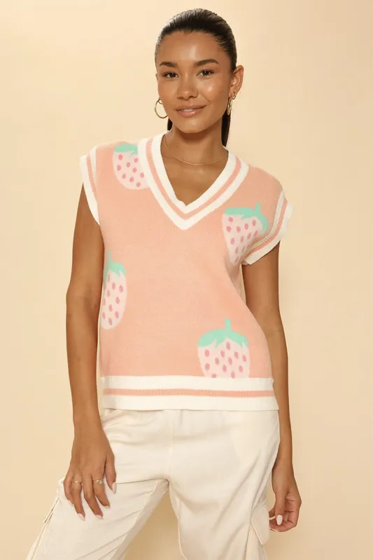 Strawberry knit vest made by Miss Sparkling
