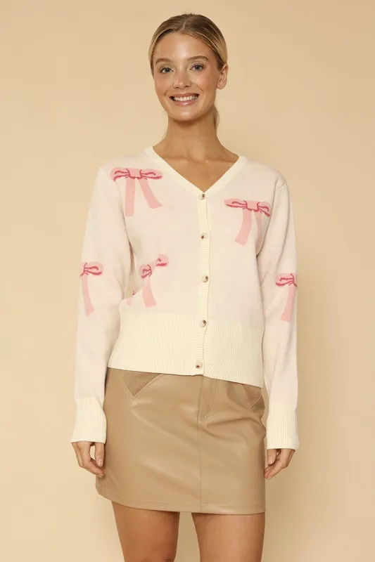 Cropped knit bow cardigan made by Miss Sparkling