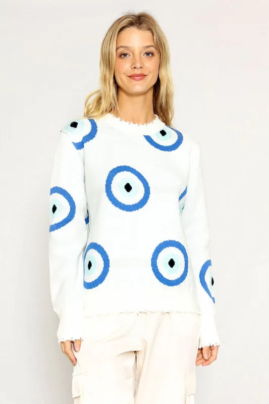 Evil eye knit sweater sold by Miss Sparkling