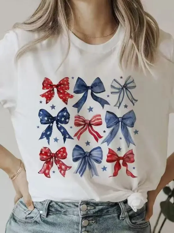 Red white and blue bows t shirt made by Miss Sparkling