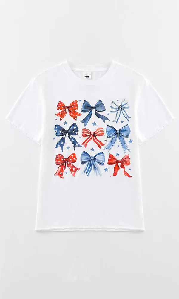 Red white and blue bows t shirt sold by Miss Sparkling product image thumbnail 2