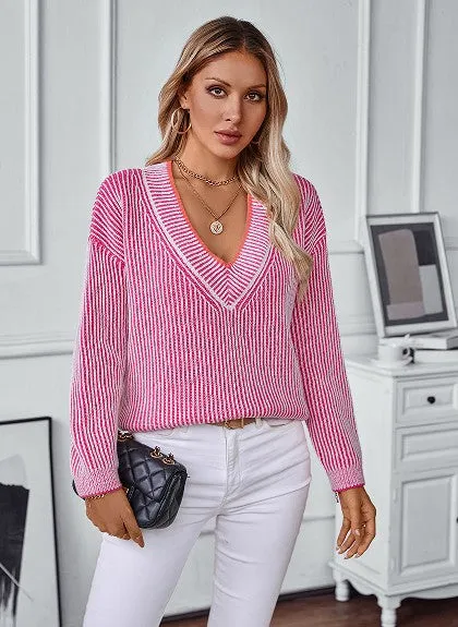 Ribbed v neck knit sweater sold by Miss Sparkling
