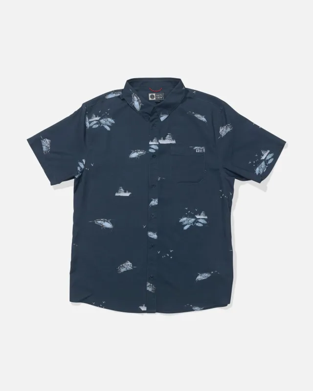 Breezer Perforated Button Up - Midnight Navy sold by Salty Crew