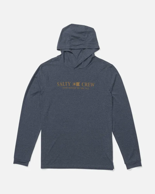 Flagship Hood Sunshirt - Navy Heather made by Salty Crew