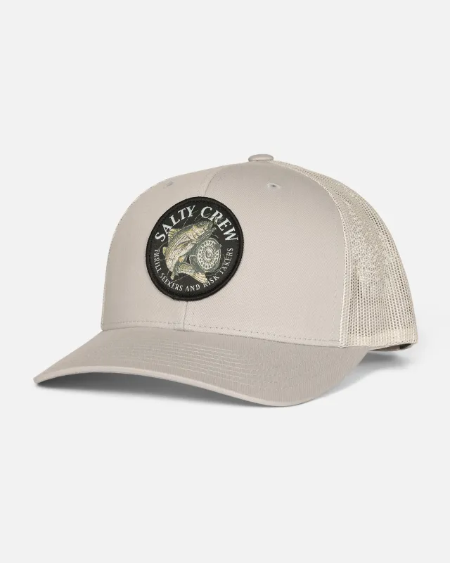 Reel Fly Retro Trucker Hat - Silver made by Salty Crew