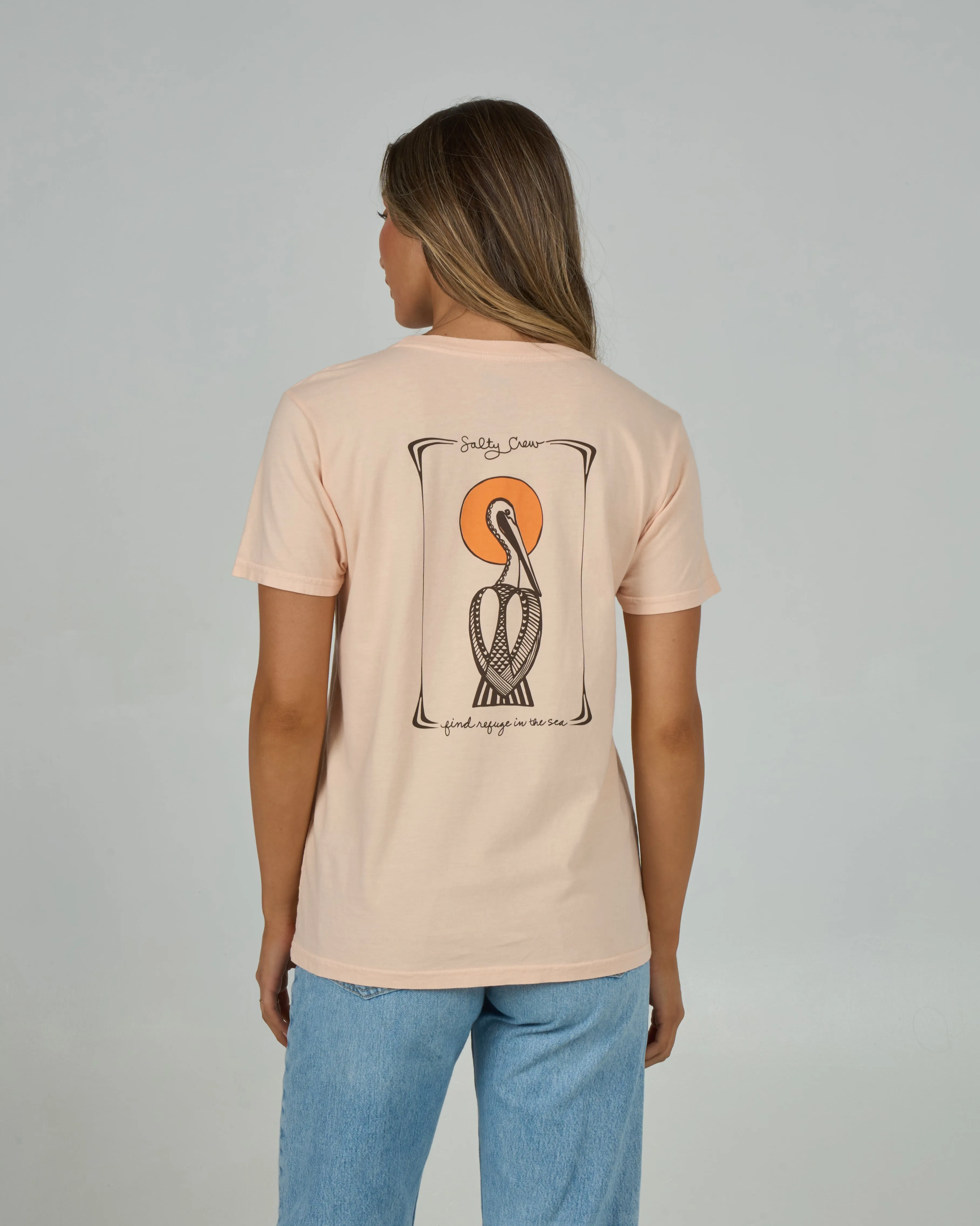 Geo Pelican Boyfriend Tee - Peach Fizz sold by Salty Crew