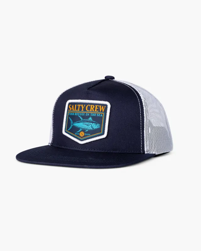 Angler Trucker Hat - Navy White sold by Salty Crew