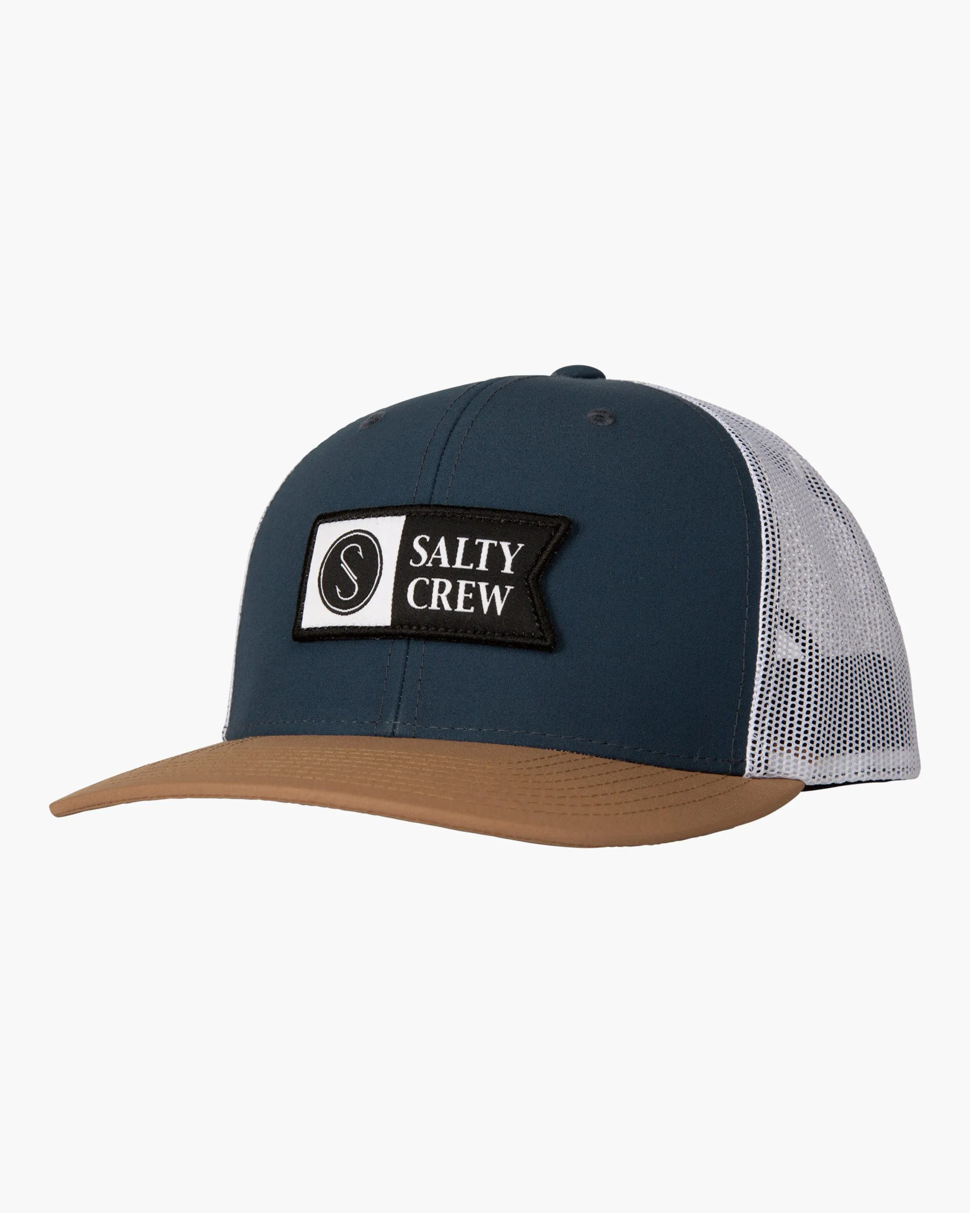 Pinnacle 2 Retro Trucker Hat - Indigo/Tan sold by Salty Crew