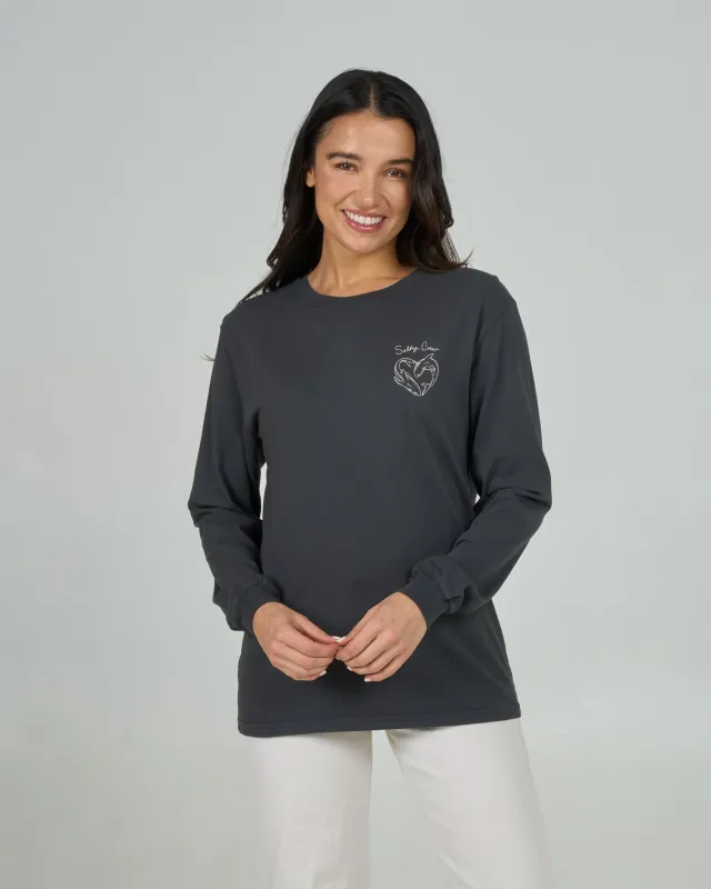 Heart Shark Long Sleeve Boyfriend Tee - Charcoal made by Salty Crew