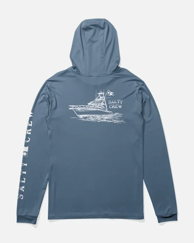 On Board Hood Sunshirt - Captains Blue made by Salty Crew