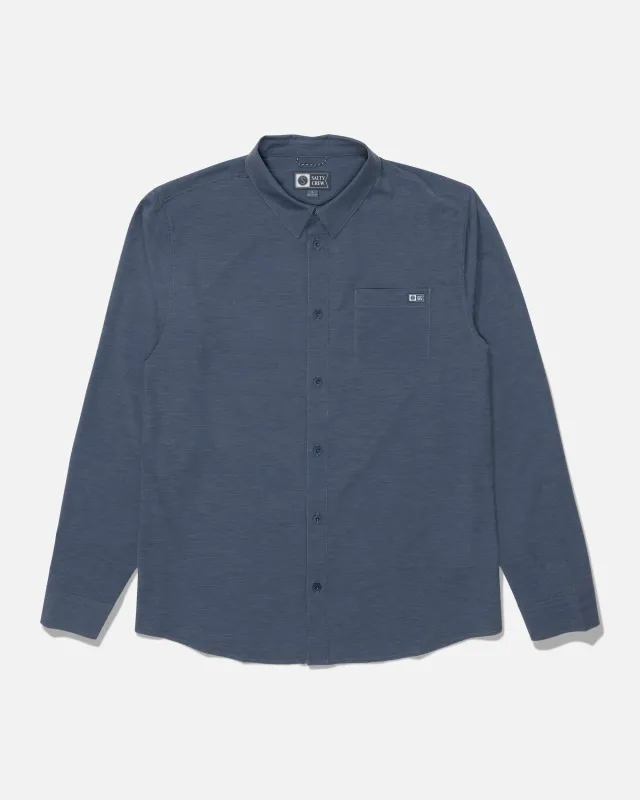 Drifter Long Sleeve UV Button Up - Navy/Grey made by Salty Crew