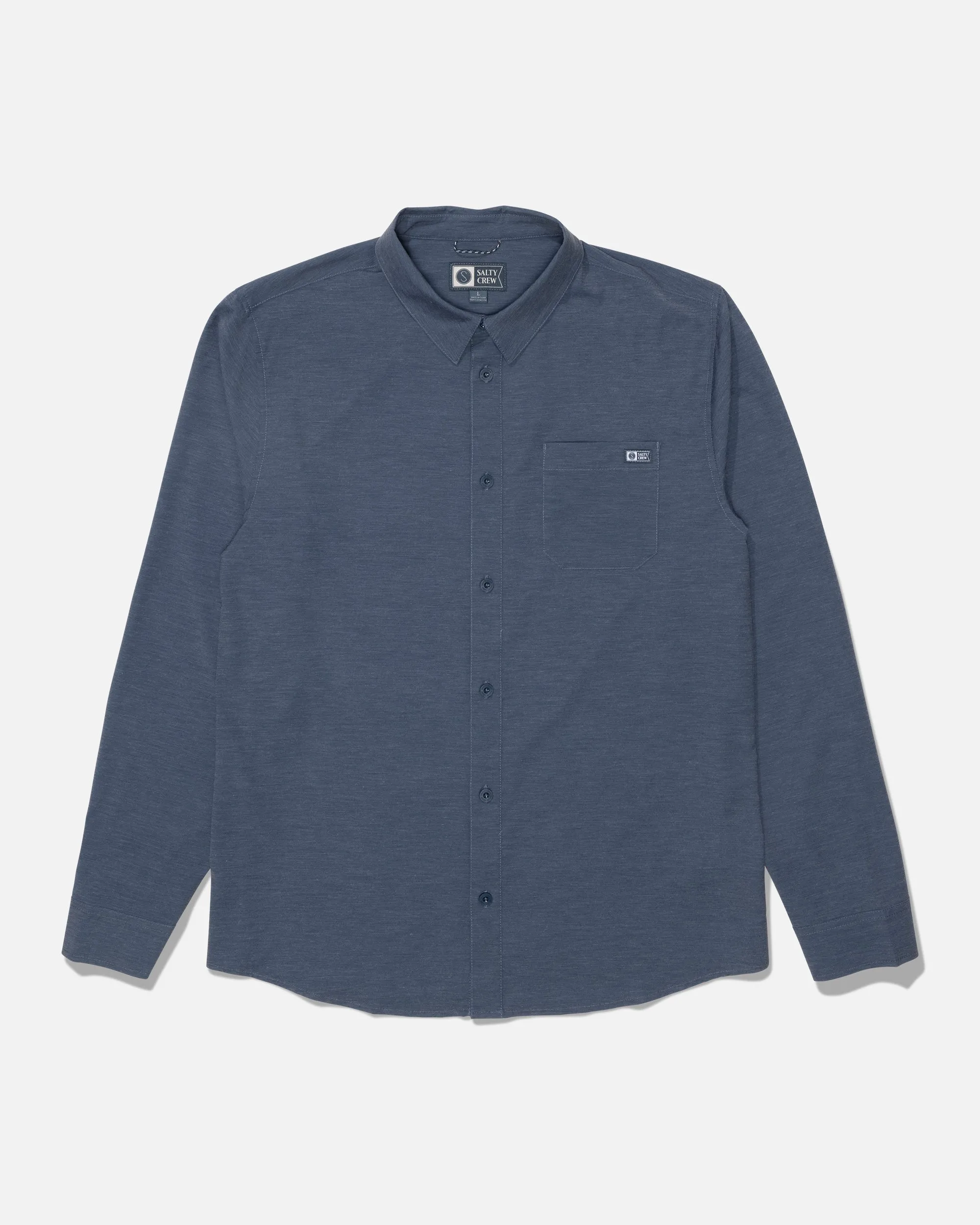 Drifter Long Sleeve UV Button Up - Navy/Grey sold by Salty Crew
