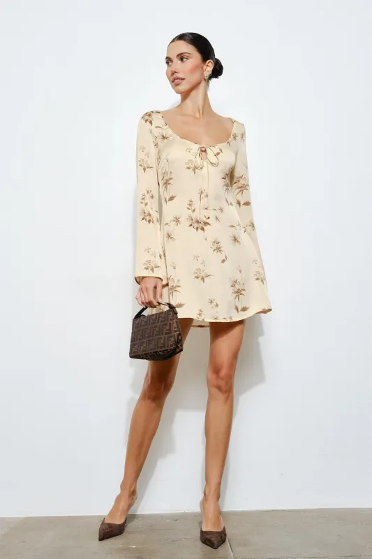 LC2780D | Nadia Tie Front Bell Sleeve Mini Dress made by Loucia