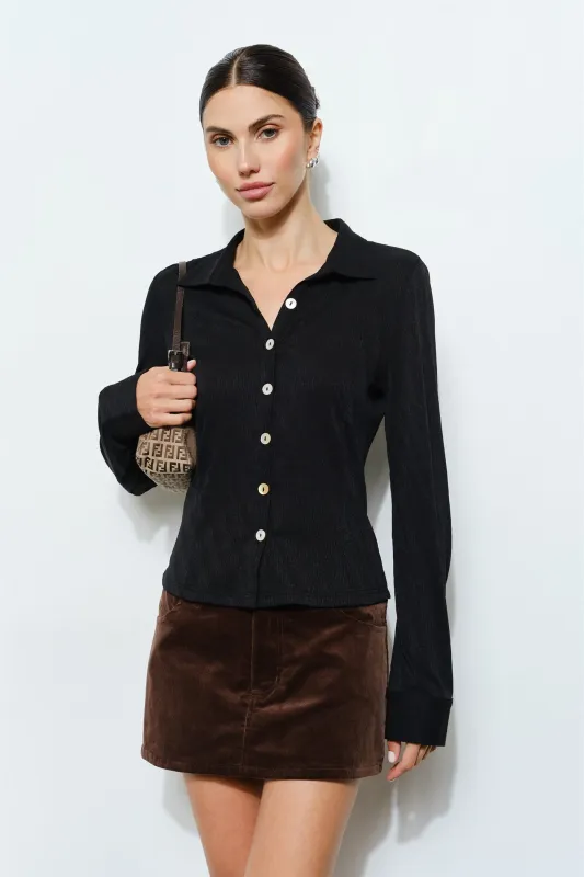 LC2210T | Carina Long Sleeve Button-Down Top made by Loucia