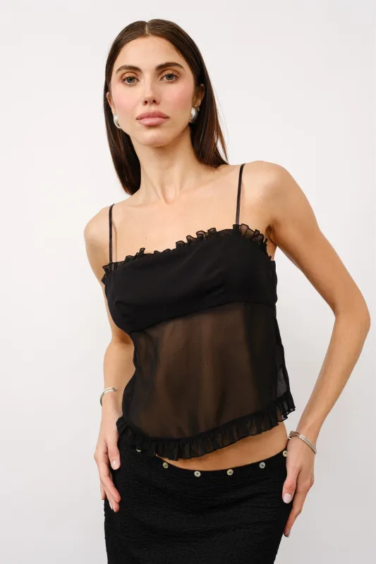 LJ2199T | Céline Sheer Ruffle Cami Top made by Loucia