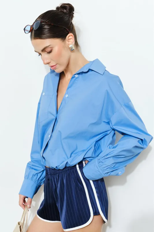 LC2845T | Delphine Cotton Poplin Cropped Oversized Button-Down Top made by Loucia