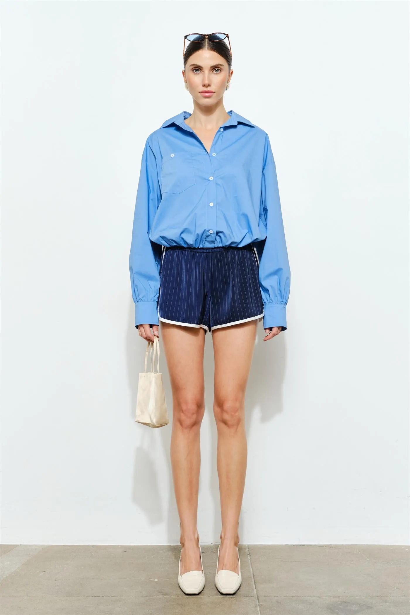 LC2845T | Delphine Cotton Poplin Cropped Oversized Button-Down Top sold by Loucia product image thumbnail 5