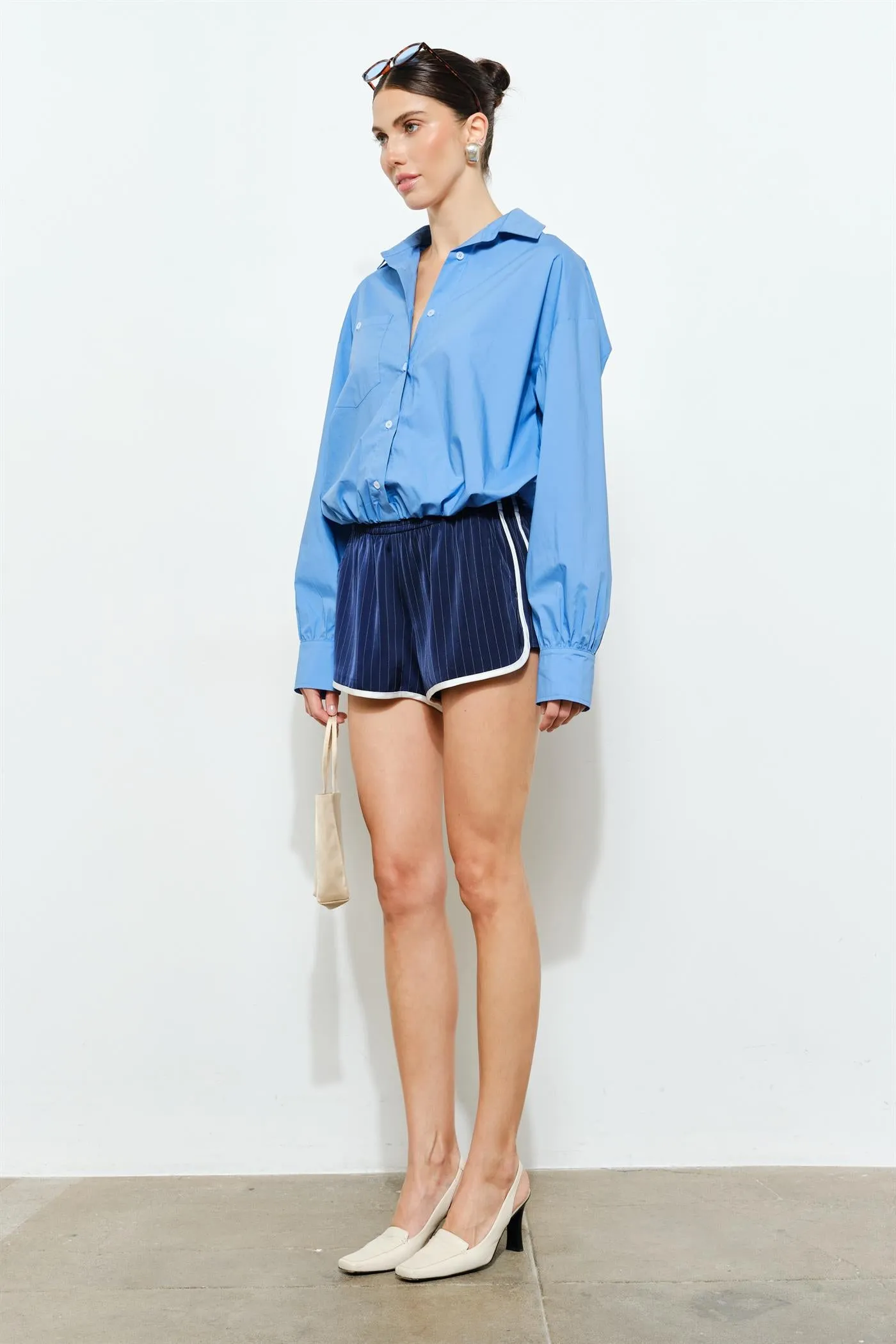 LC2845T | Delphine Cotton Poplin Cropped Oversized Button-Down Top sold by Loucia product image thumbnail 2