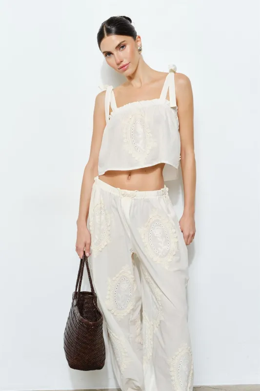 LC2866T | Owen Embroidered Tie Strap Scarf Top made by Loucia