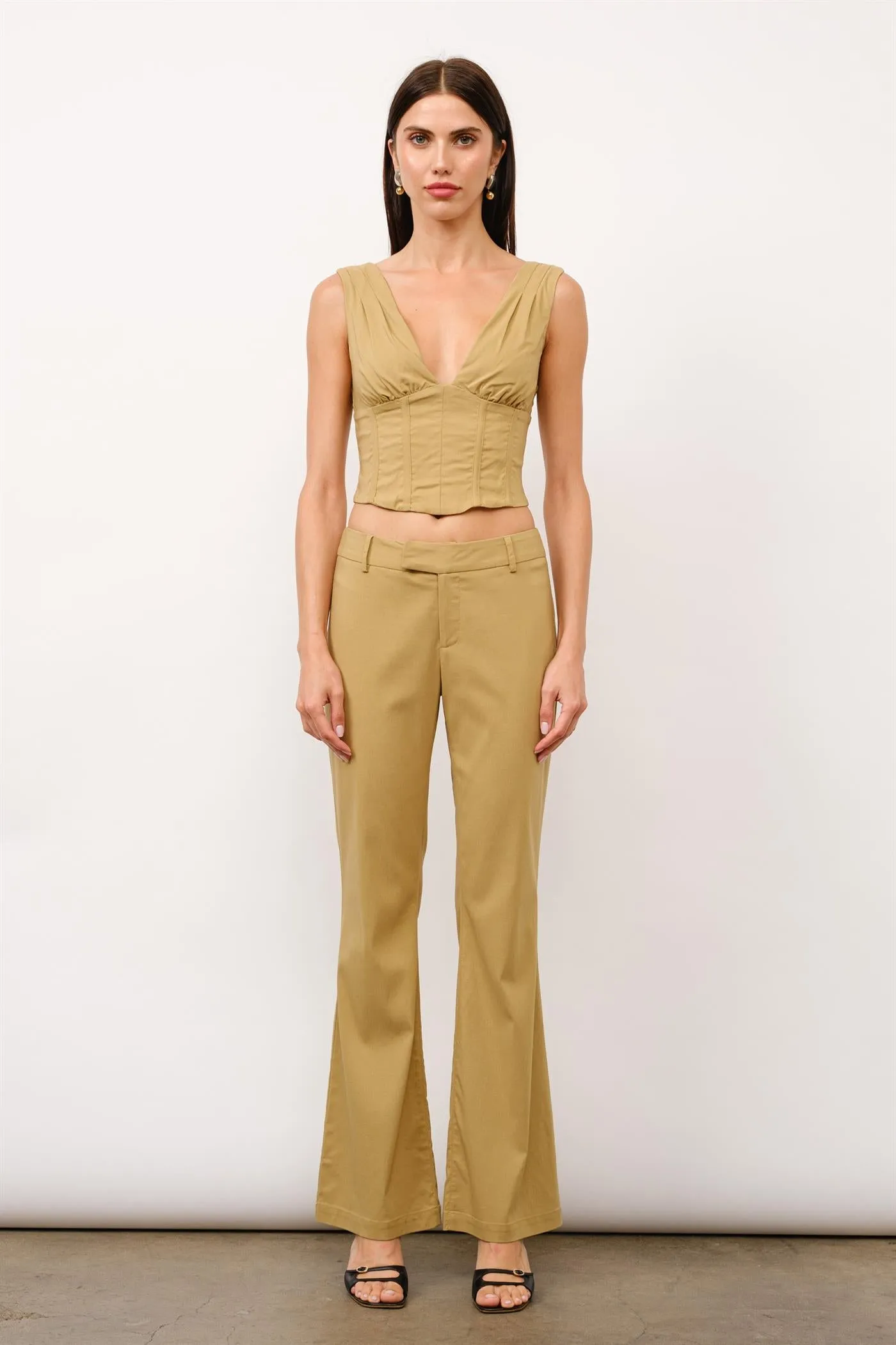 LC1377P | Eliza Stretch Suiting Mid Rise Kick Flare Trouser Pants sold by Loucia