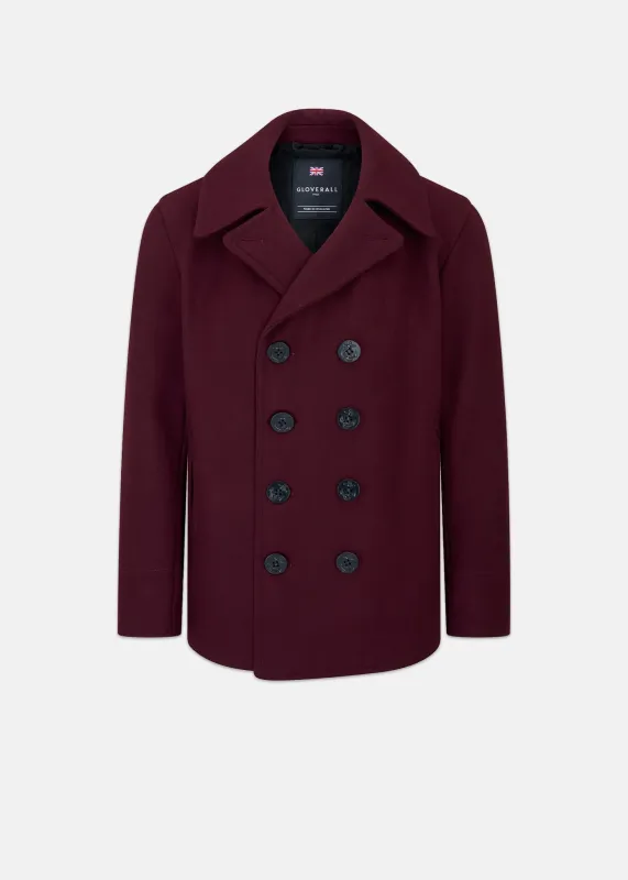 Men's Admiralty Melton Wool Peacoat Burgundy made by Gloverall