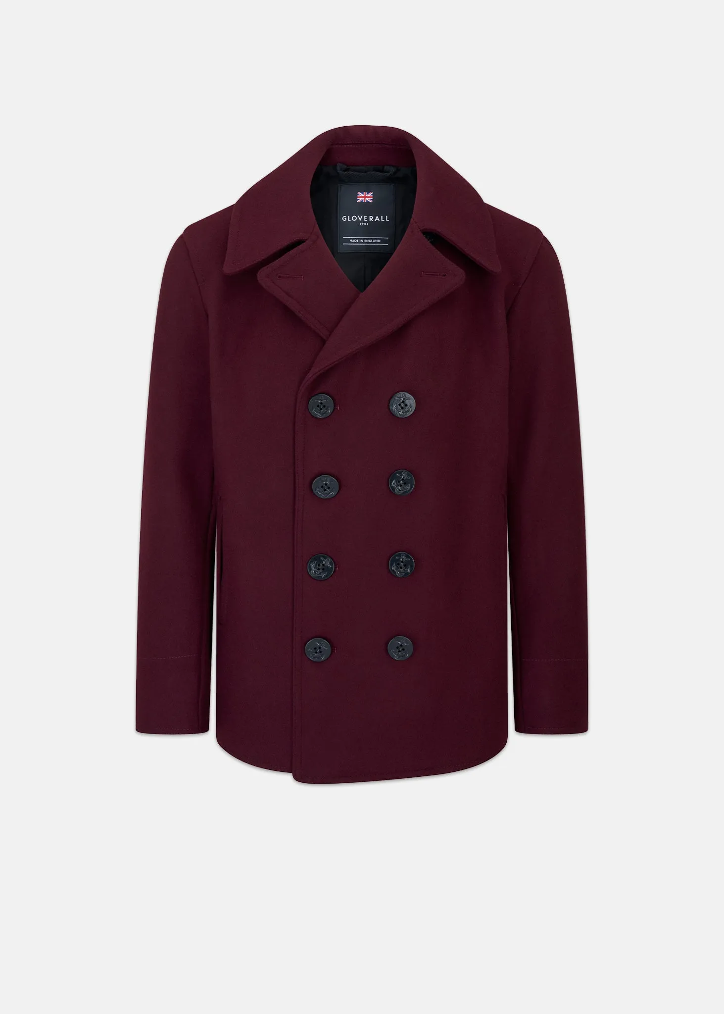 Men's Admiralty Melton Wool Peacoat Burgundy sold by Gloverall