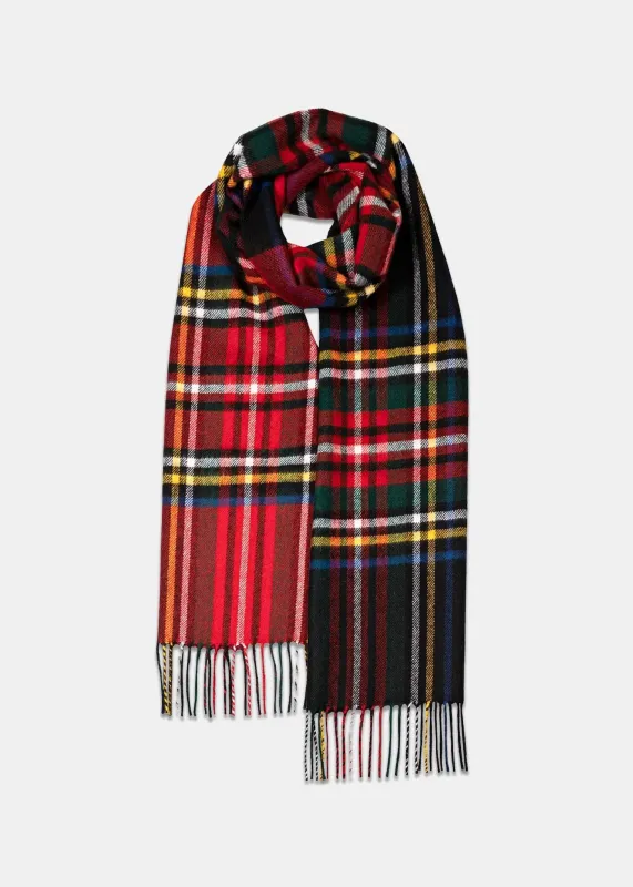 Unisex Oversized Lambswool Scarf Black Royal Stewart made by Gloverall