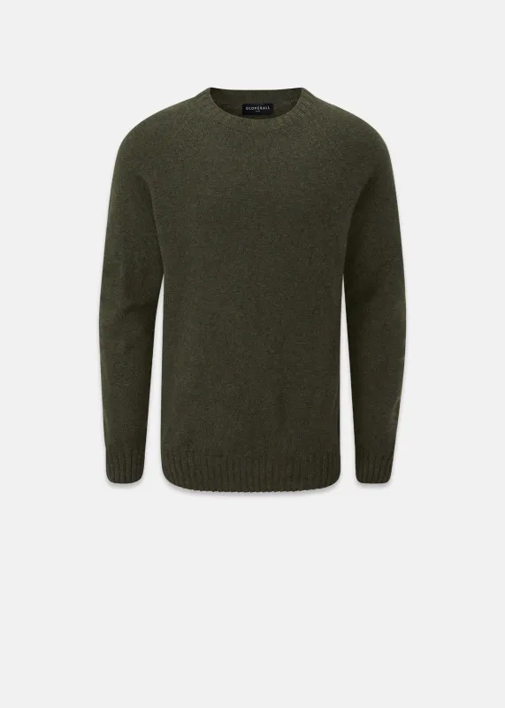 Men's Henley Lambswool Jumper Olive Green made by Gloverall