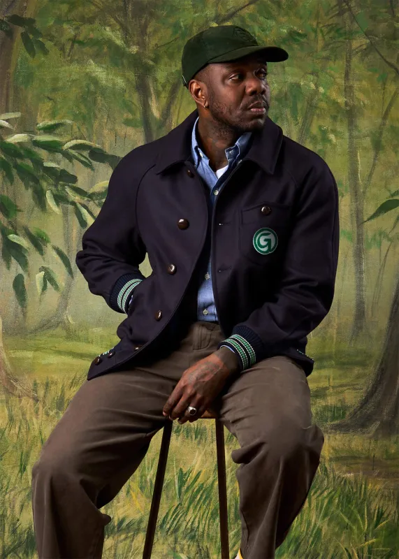 Men's Thompson Varsity Jacket Navy made by Gloverall