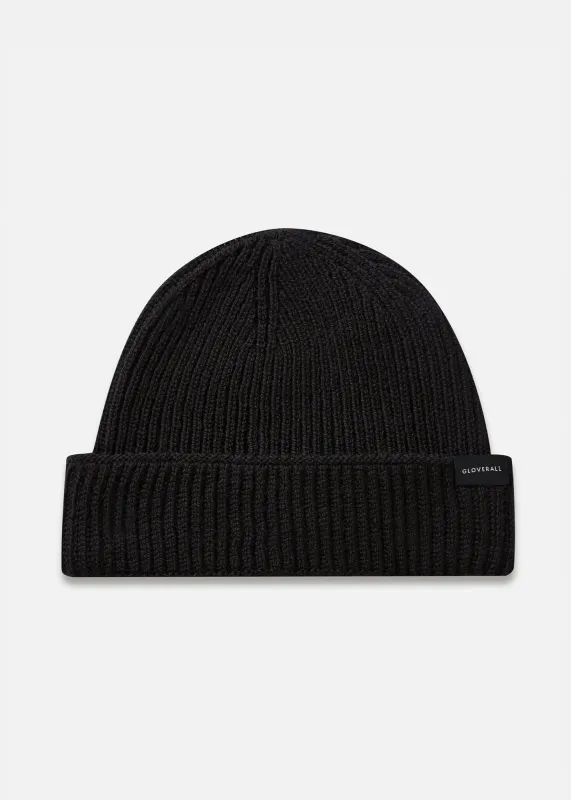 Unisex Ribbed Merino Beanie Hat Black made by Gloverall