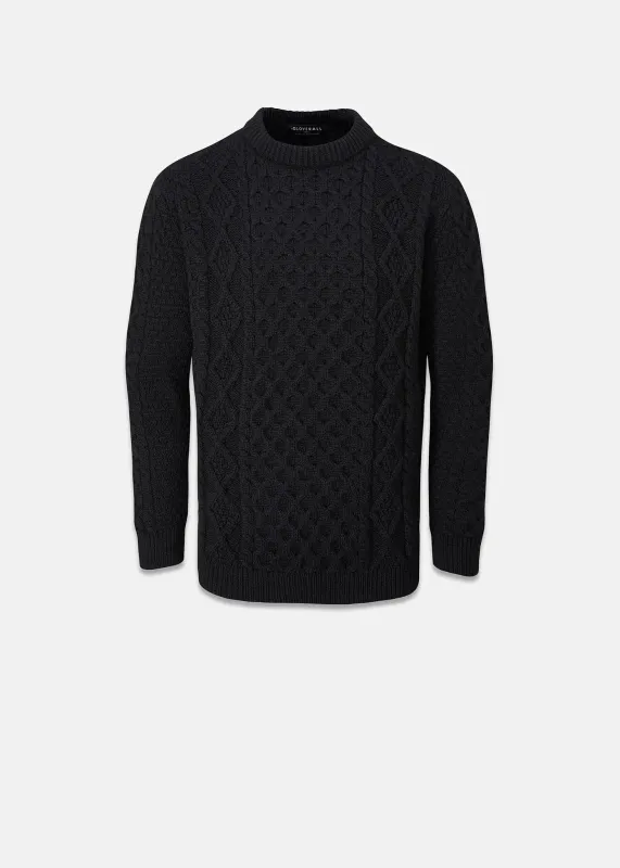 Men's Aran Jumper Black made by Gloverall