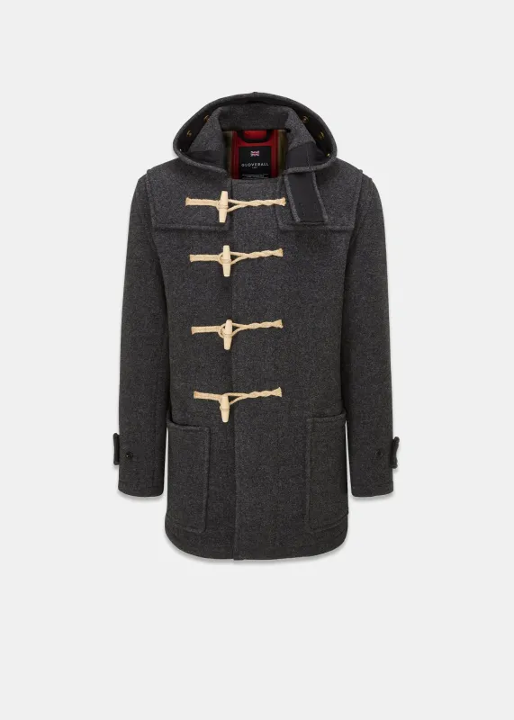 Men's Mid-Length Monty Duffle Coat Charcoal with Union Jack Lining made by Gloverall
