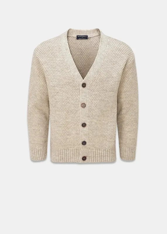 Men's Moss Stitch Cardigan Oatmeal made by Gloverall