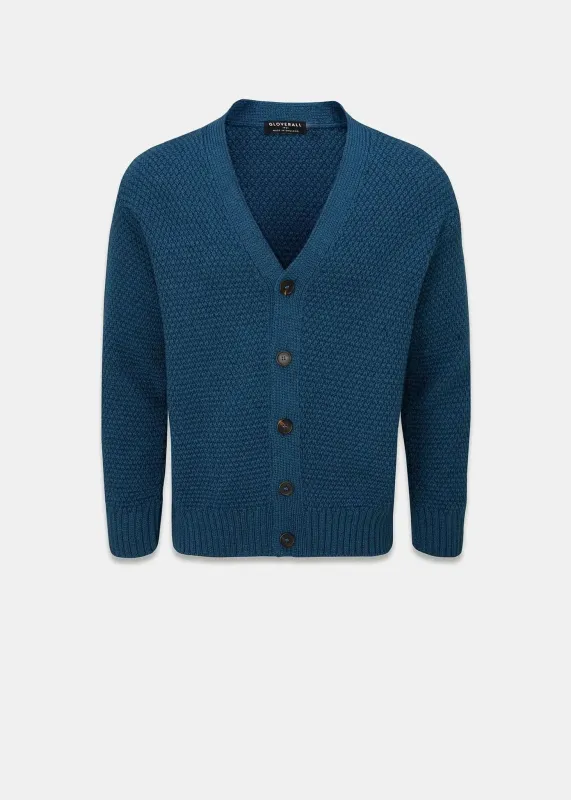 Men's Moss Stitch Cardigan Petrol made by Gloverall