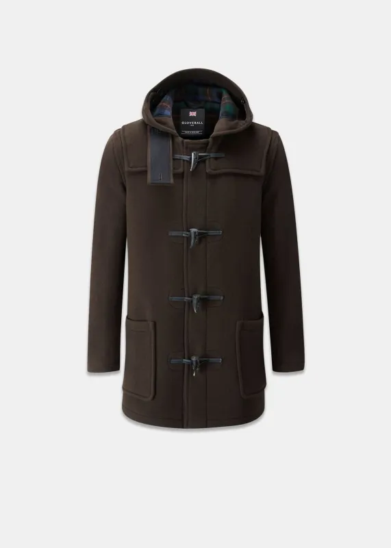 Men's Mid-Length Morris Duffle Coat Brown Tartan made by Gloverall