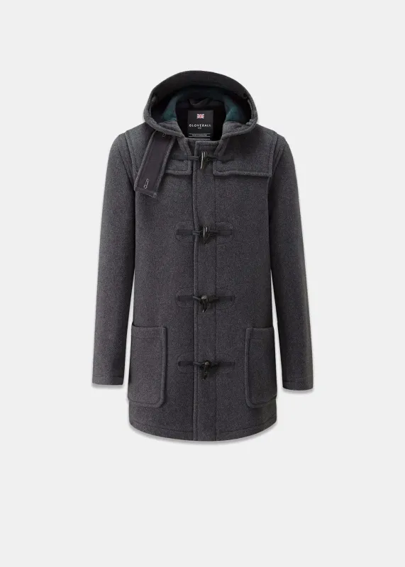 Men's Mid-Length Morris Duffle Coat Grey Black Watch made by Gloverall