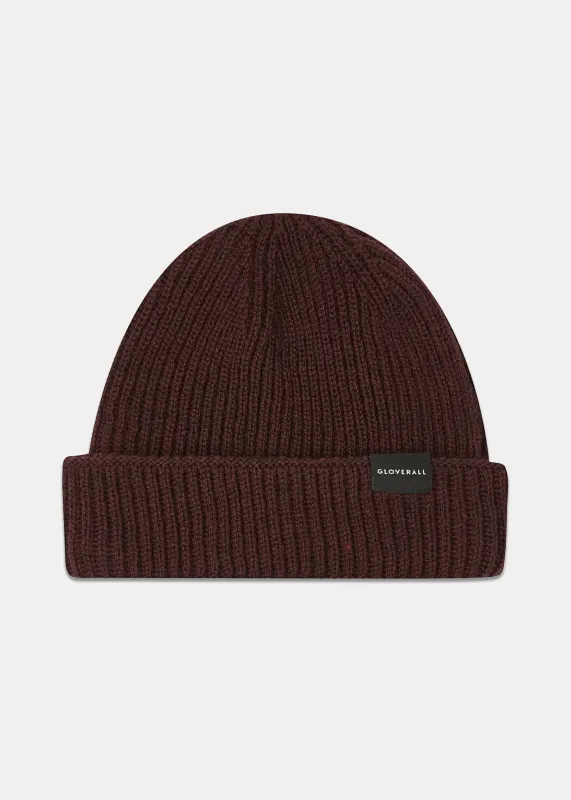 Unisex Ribbed Merino Beanie Hat Burgundy made by Gloverall