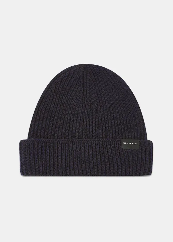 Unisex Ribbed Merino Beanie Hat Navy sold by Gloverall