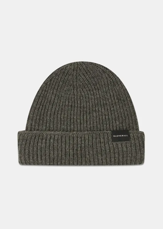 Unisex Ribbed Merino Beanie Hat Grey made by Gloverall