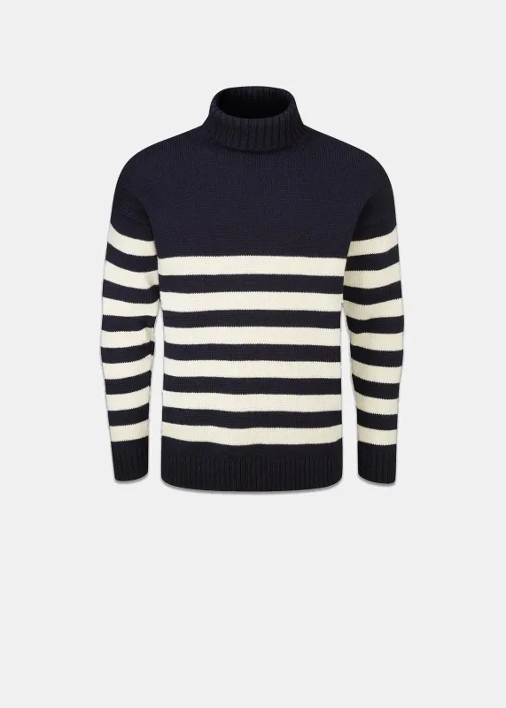 Men's Breton Submariner Jumper Navy with Ecru Stripes made by Gloverall