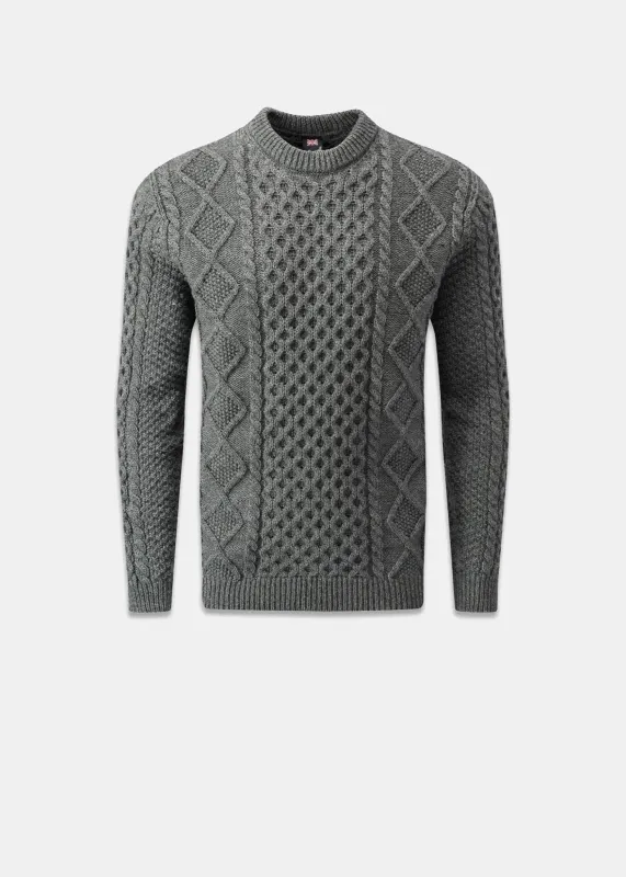 Men's Aran Jumper Grey made by Gloverall