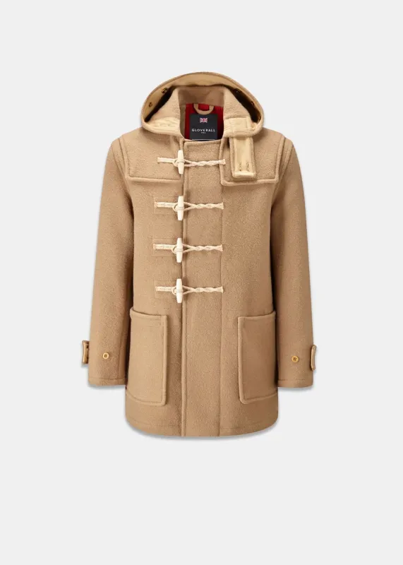 Men's Mid-Length Monty Duffle Coat Camel with Union Jack Lining sold by Gloverall