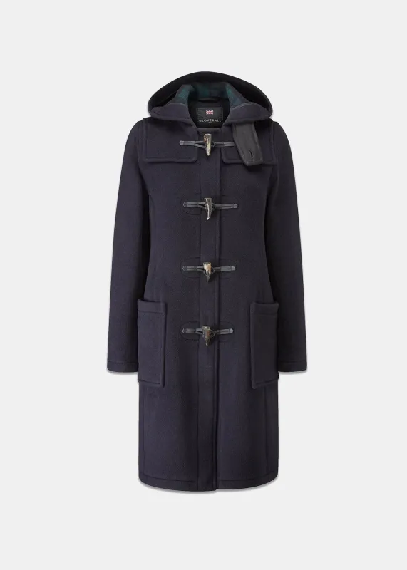 Women's Long Slim Fit Freda Duffle Coat Navy Black Watch sold by Gloverall